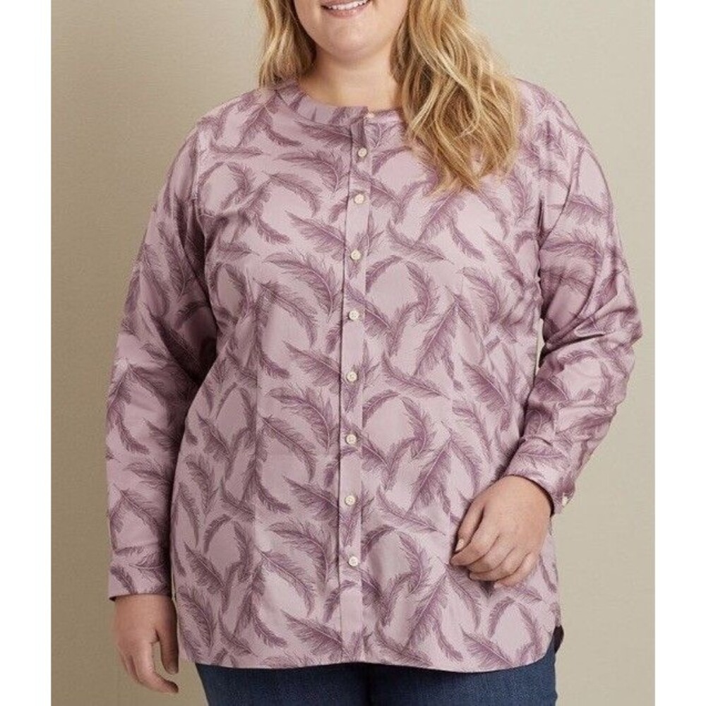 Duluth Trading Company Wrinklefighter Tunic, Feather Pattern, Pockets, Size 1X